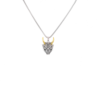 般若金角钛钢项链男潮鬼怪骷髅面具个性嘻哈潮男街头毛衣链吊坠