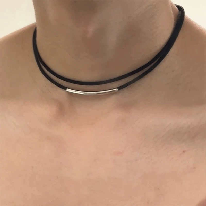 嘻哈冷淡风双层叠戴趣味短款钛钢男款项链女锁骨链不掉色毛衣链