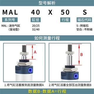 迷你圆形小气缸小型气动MAL16 20 25 32 40X25X75X100X150X200X50