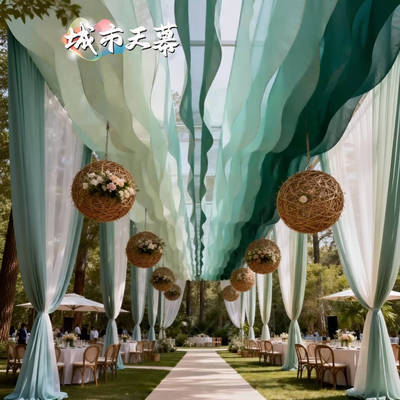 森系薄荷绿渐变飘带天幕定制
