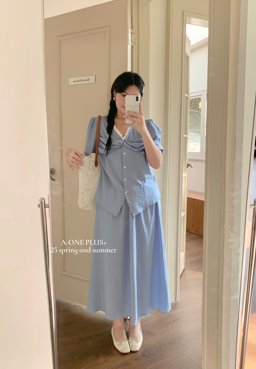 A-ONEPLUS大码女装V领泡泡袖