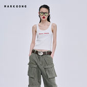 MARKGONG 时尚 百搭潮流BITE ME背心流行秋冬休闲女装 上衣