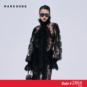 SALE 古力娜扎同款 MARKGONG 黑白蕾丝抽褶衬衫 流行秋冬