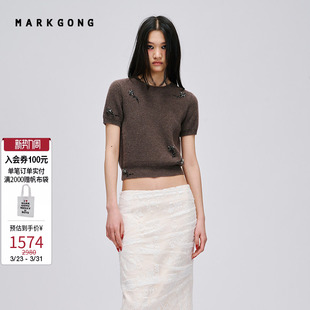 百搭通勤秋冬流行针织钉珠短袖 MARKGONG 上衣女 Jennie同款
