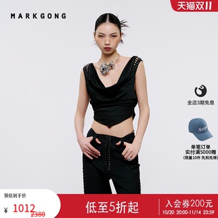设计感高级流行独特气质绑带装 女装 饰醋酸荡领上衣 MARKGONG