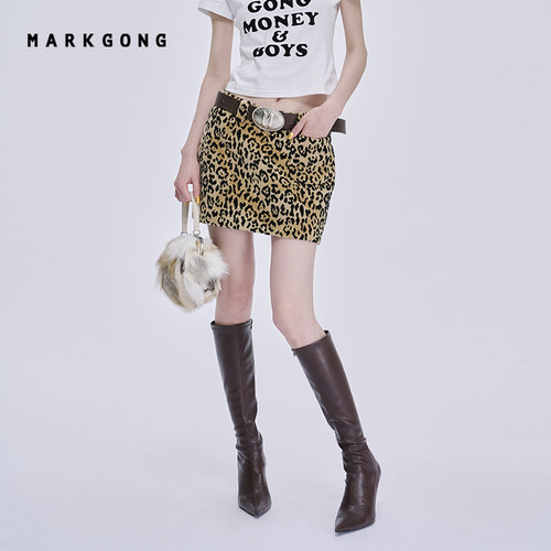 MARKGONG潮流豹纹紧身短裙