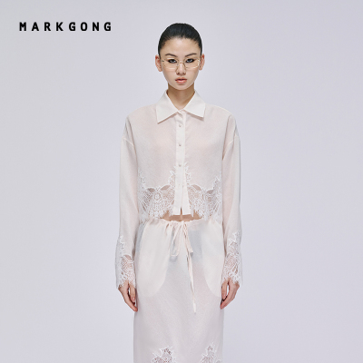 MARKGONG蕾丝花边经典廓形短衬衫
