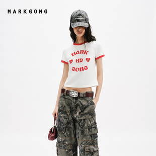 【MARKGONG】设计感气质字母印花短袖2026早春新品女装上衣