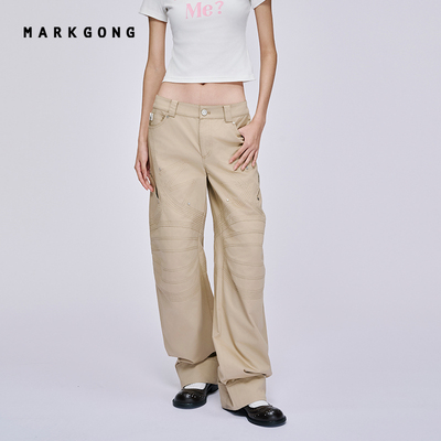 MARKGONG原色牛仔卡其多缝线长裤
