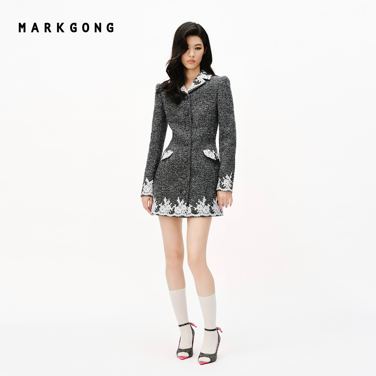 MARKGONG蕾丝拼接连衣裙外套图片