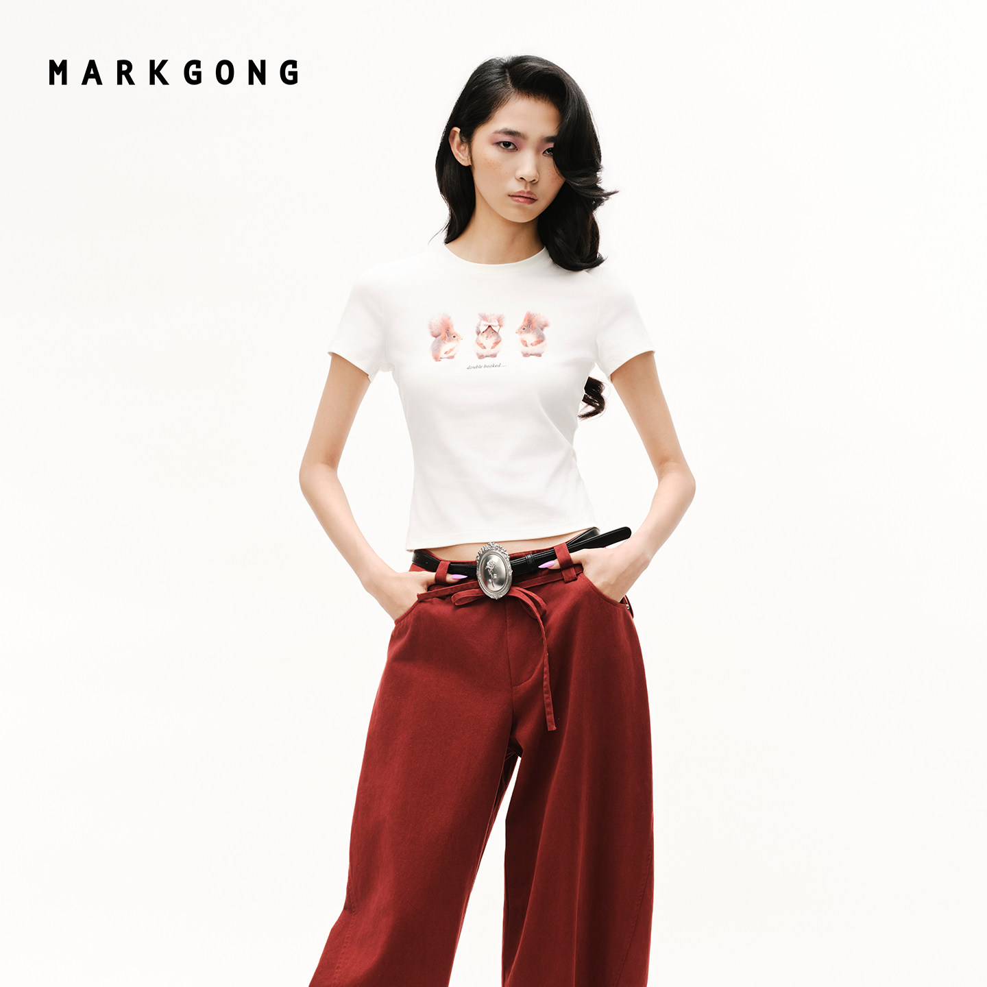 MARKGONG松鼠印花弹力短袖图片