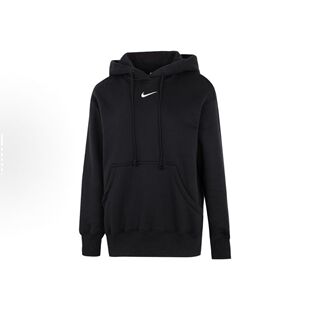 Nike Logo印花纯色连帽套头长袖卫衣 女款 黑色DQ5861-010
