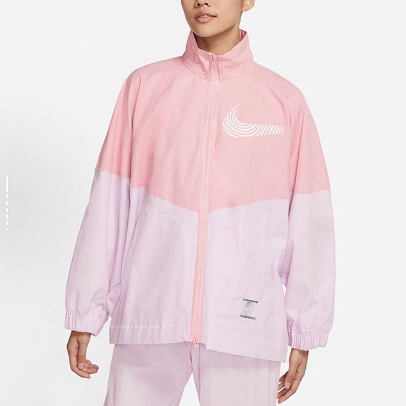 Nike印花拼接复古运动立领拼色长袖夹克外套 女款 粉色DN1477-630