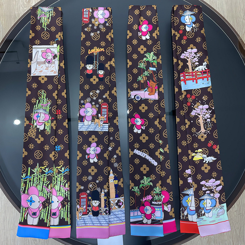 新款高端仿真丝巾女长款飘带围巾真丝长条缠绑包包手柄丝带束发带