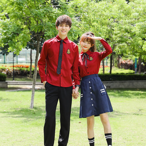 中学生校服毕业班服套装 红衬衣 百褶裙 合唱团 时尚舞台表演服