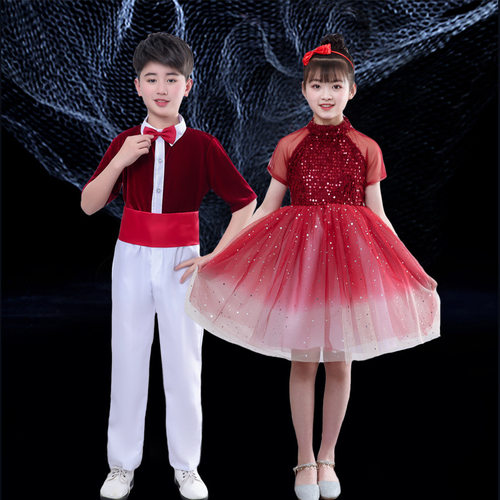 儿童合唱演出服中小学生六一表演服男女童合唱团朗诵女童蓬蓬纱裙