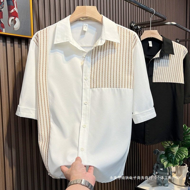 衬衫男2025夏季短袖港风宽松青年帅气休闲百搭衬衣冰丝凉感寸