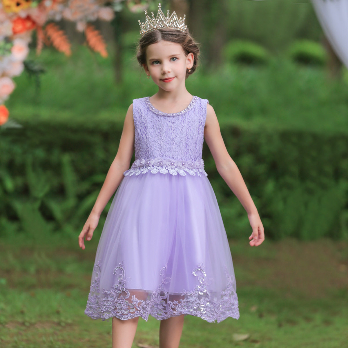 夏季蕾丝公主裙女童礼服裙儿童蓬蓬裙婚纱裙宝宝演出舞蹈裙花童