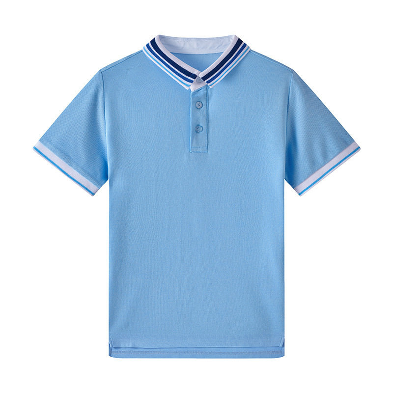 儿童polo衫短袖浅蓝色夏季男童女童纯棉翻领T恤天蓝色小学生校服