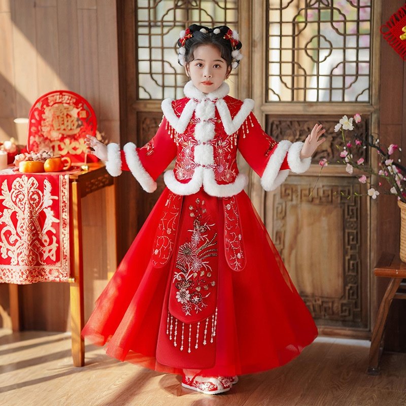 女童汉服冬季国风女孩喜庆拜年服裙子冬装2025新款儿童唐装过年服,童装/婴儿装/亲子装,汉服,淘宝优惠券,粉丝福利购,淘宝优惠卷