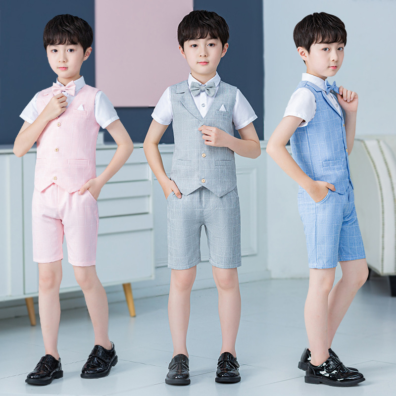 男童2023夏装儿童马甲套装中小童演出表演马夹男宝宝周岁礼服