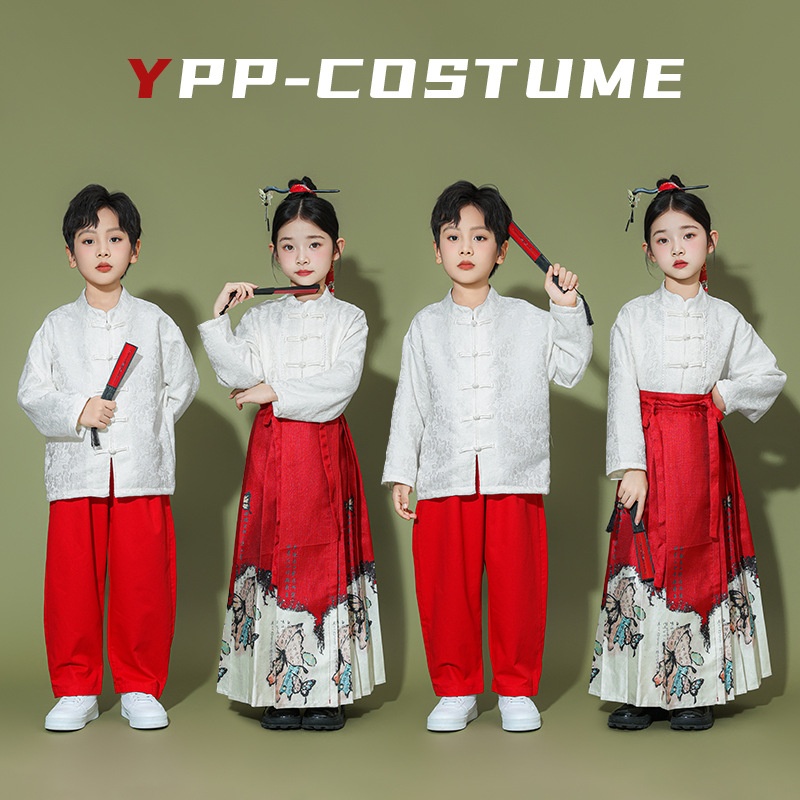 儿童啦啦队演出服套装中小学生合唱朗诵唐装汉服国风马面裙表演