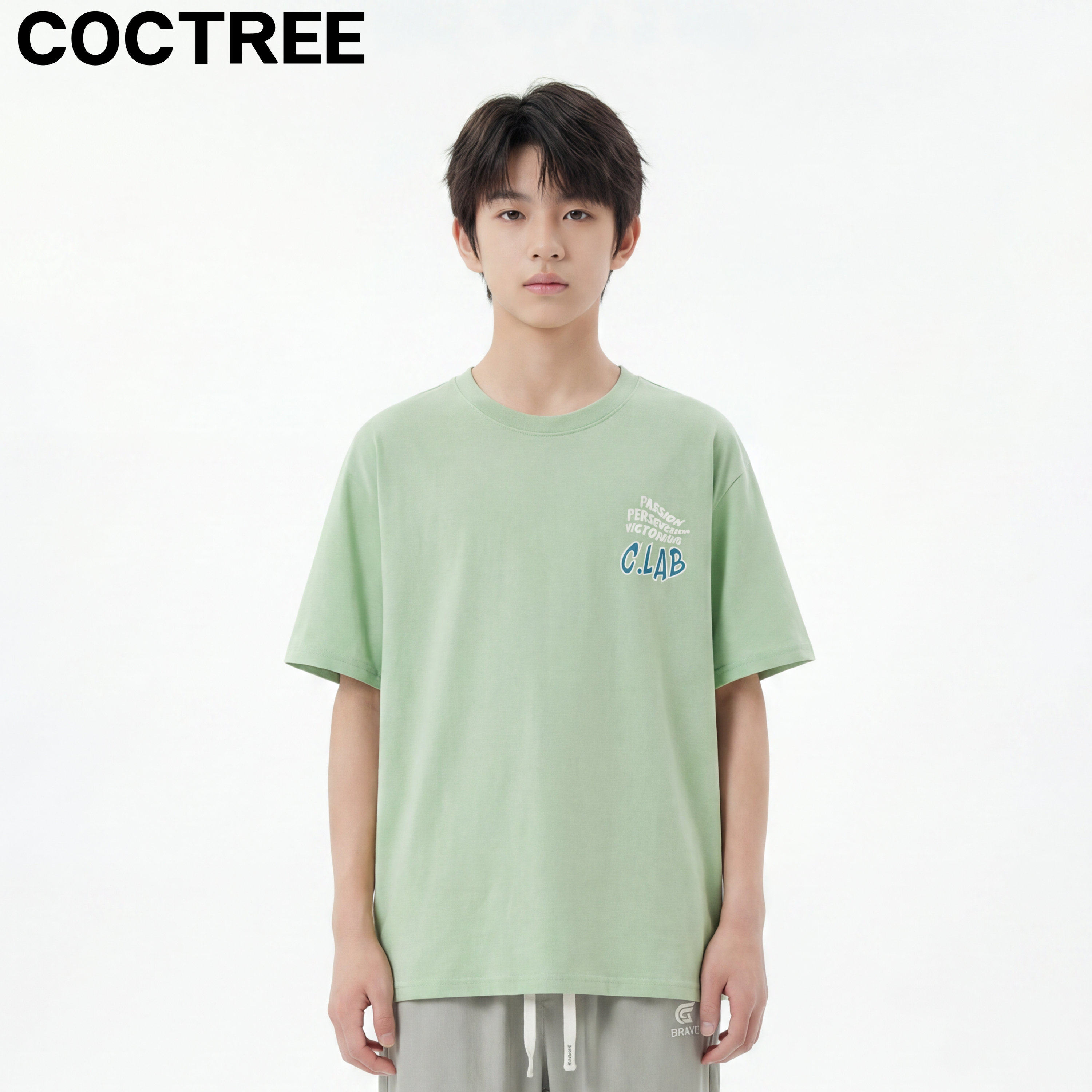 COCOTREE棵棵树夏季男大童胖小孩圆领全棉宽松百搭街舞短袖T恤