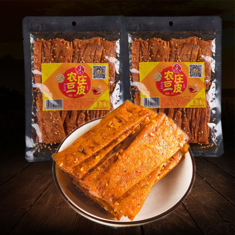 湖南平江特产大师兄农庄泡泡干皮干香辣豆皮豆排辣条小包装零食