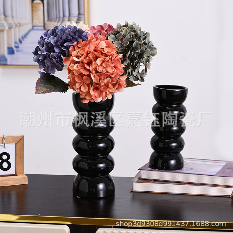 高级感陶瓷花瓶黑色竹节