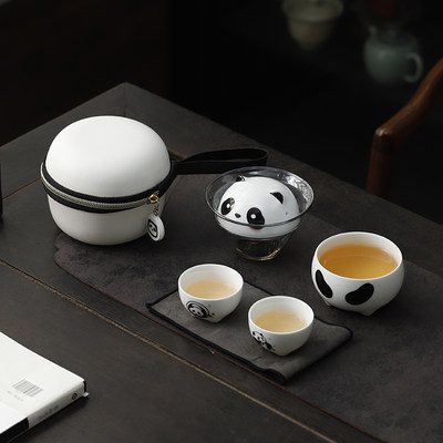 国潮风熊猫便携式旅行茶具套装
