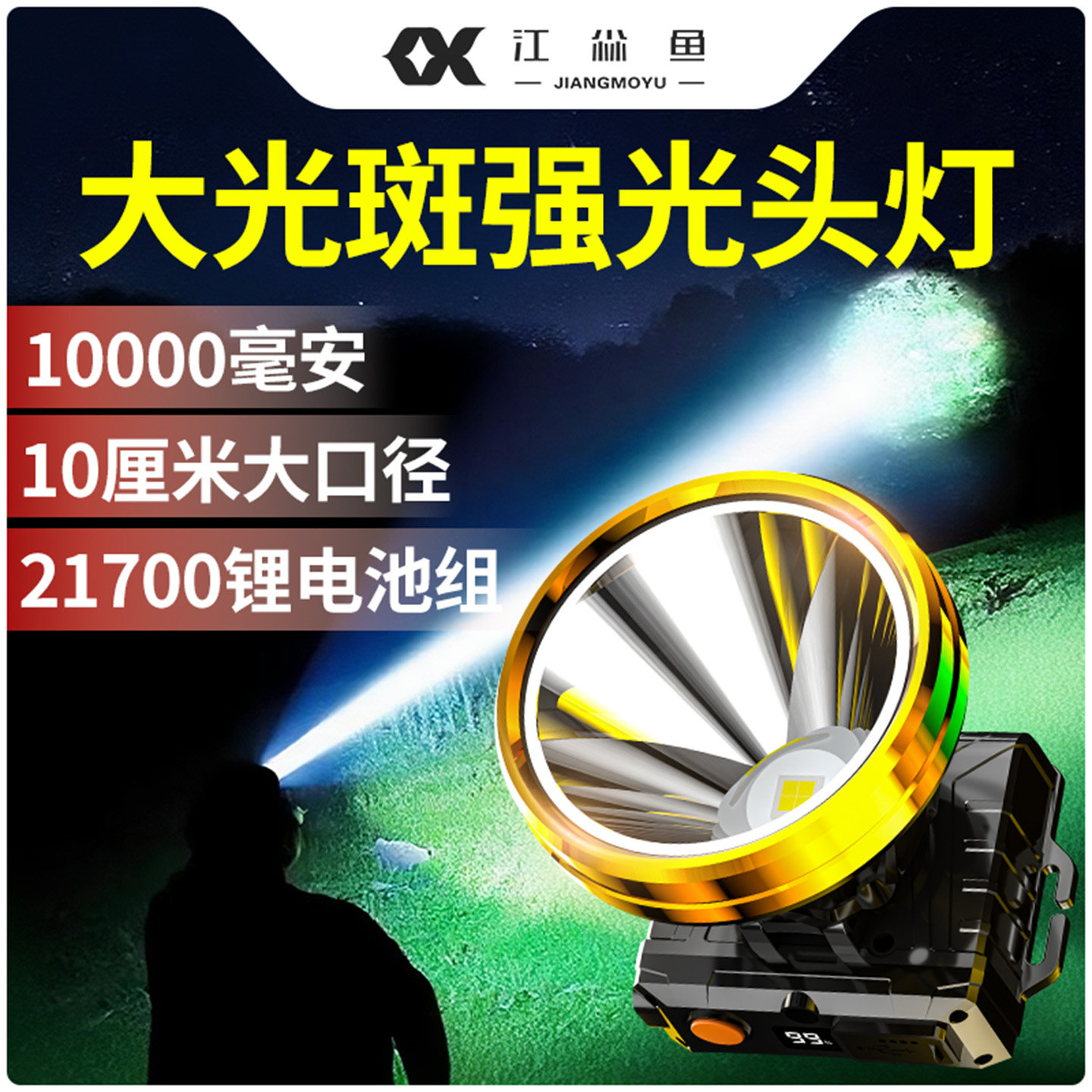 大功率头灯锂电池大容量强光超亮超长续航矿灯头戴式照明灯大光斑