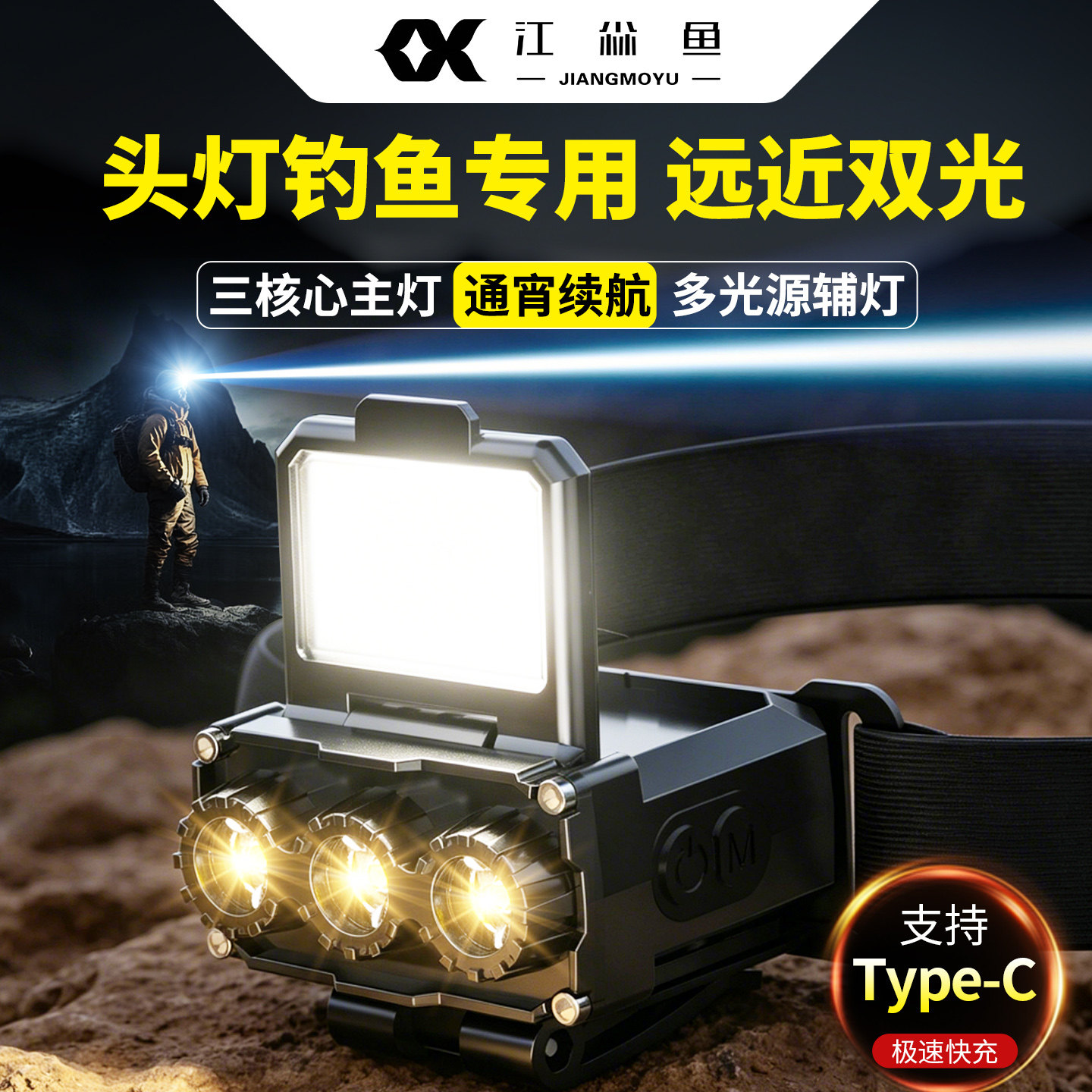 头灯钓鱼专用帽夹灯感应强光款图片