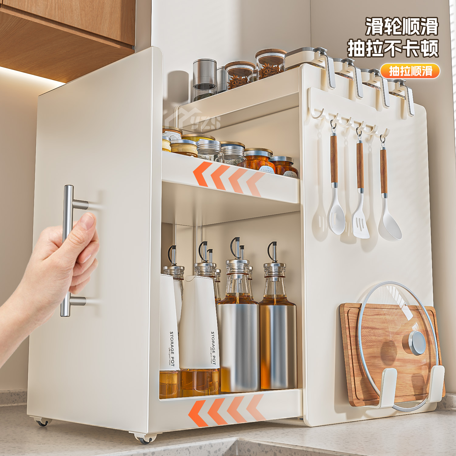 调料品夹缝置物架厨房抽拉式多功能调味料盒收纳拉篮台面窄边夹缝
