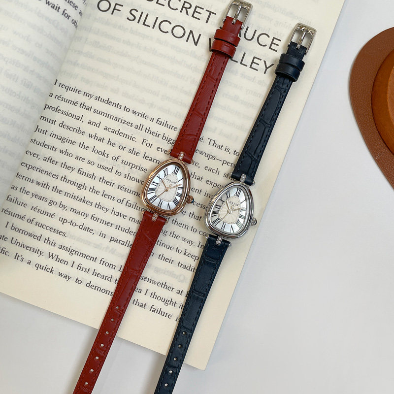 聚利时手表女款2025新款轻奢小众复古红色蛇形手表日韩真皮腕表