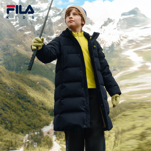 FILA斐乐儿童鹅绒羽绒服长款2025冬季新款男女童加厚保暖外套防水