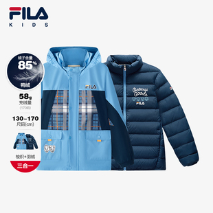 FILA 男中大童外套 KIDSx原田治联名系列斐乐儿童羽绒服2024冬新款