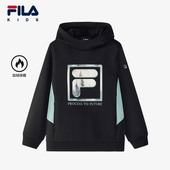 新款 FILA斐乐童装 儿童卫衣2025冬季 男中大童休闲加绒连帽套头上衣