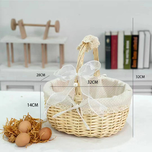 藤编草编花篮客厅干花插花摆件装饰欧式手提壁挂花架鸡蛋花蓝柳编
