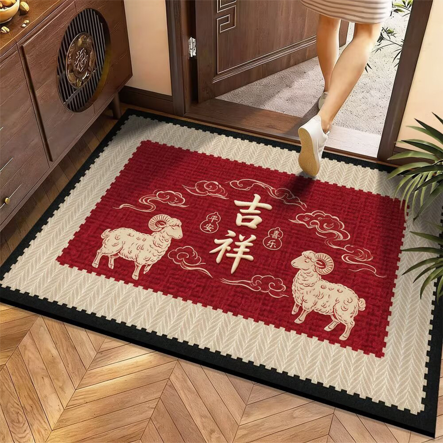 红色入户地垫家用玄关防滑地毯吸水吉祥图案脚垫门厅进门耐脏门垫