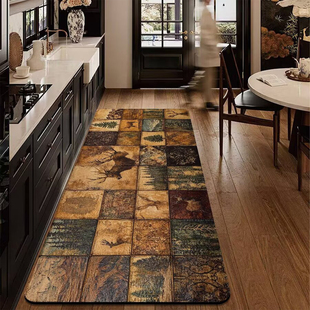 美式 复古花砖厨房硅藻泥吸水地垫防滑易打理脚垫长条可定制地毯垫