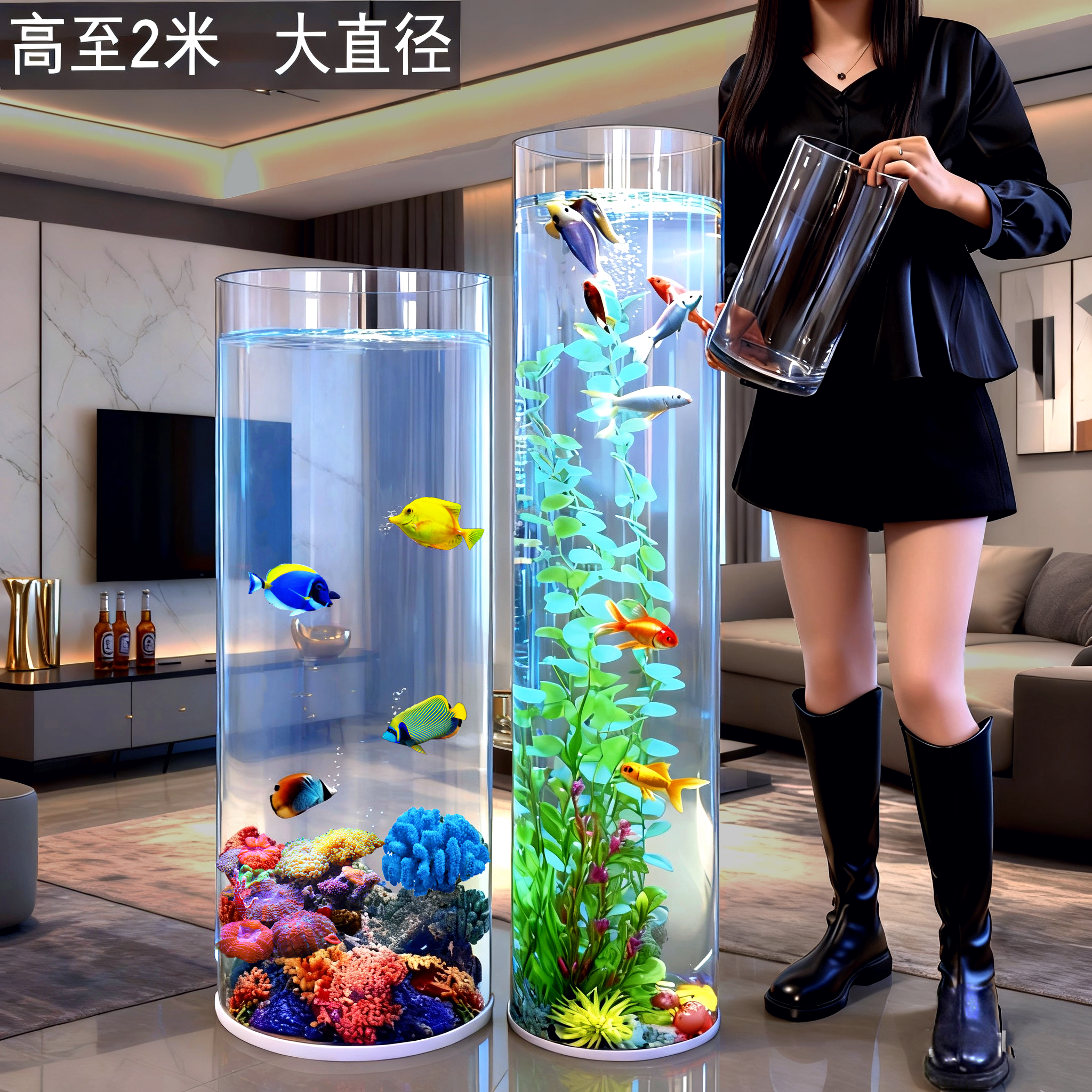 圆柱形鱼缸小型客厅圆柱形直筒中号办公室金鱼缸透明水培直筒花瓶,宠物/宠物食品及用品,桌面缸,淘宝优惠券,粉丝福利购,淘宝优惠卷