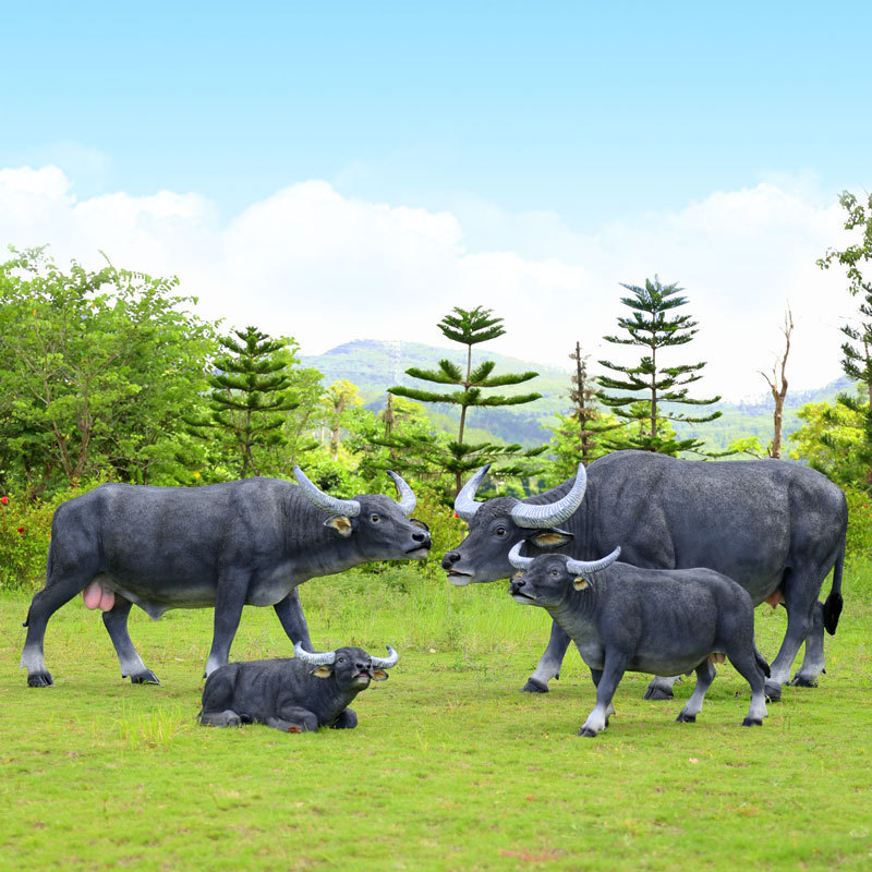 户外仿真玻璃钢大型水牛雕塑乡村公园林草坪农耕装饰动物模型摆件