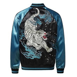 龍頂SUKAJAN水虎重磅刺绣夹克外套横须贺司卡将缎东方神兽棒球服