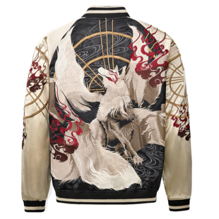 龍頂SUKAJAN 重磅刺绣国风夹克外套横须贺神兽 山海经青丘九尾狐