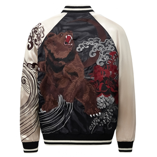 龍頂SUKAJAN 棕熊重磅刺绣国风夹克外套横须贺丝卡将神兽棒球服