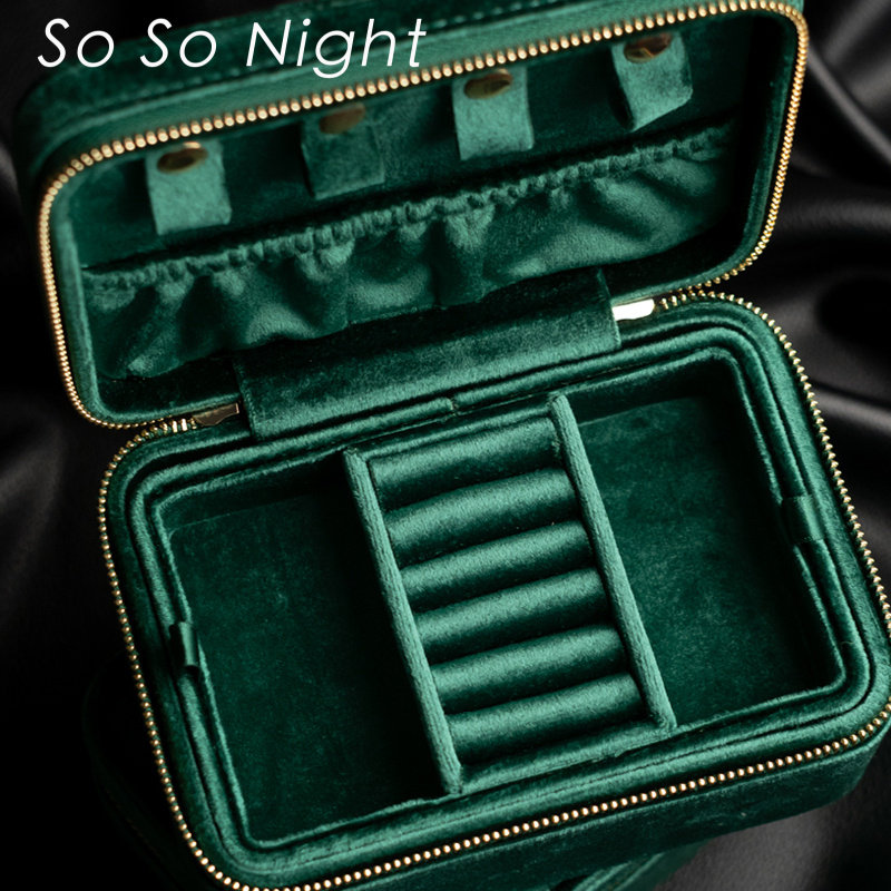 sosonight丝绒首饰盒珠宝戒指项链收纳盒可携式双层高级首饰收纳
