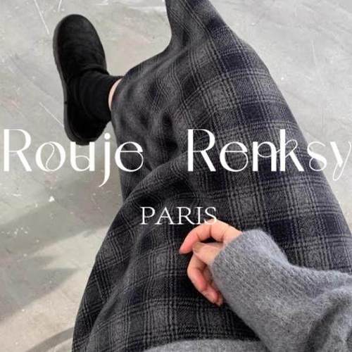 法国rouje renksy毛呢格子裙A字半身裙女秋冬季格纹高级感直筒裙