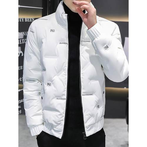 高端白色羽绒服男士短冬2025新时尚品牌休闲大码男士立领轻夹克