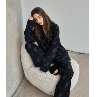 家居服 宽松时尚 一个个故事「Daily Gtra」黑色玫瑰春秋睡衣女长袖