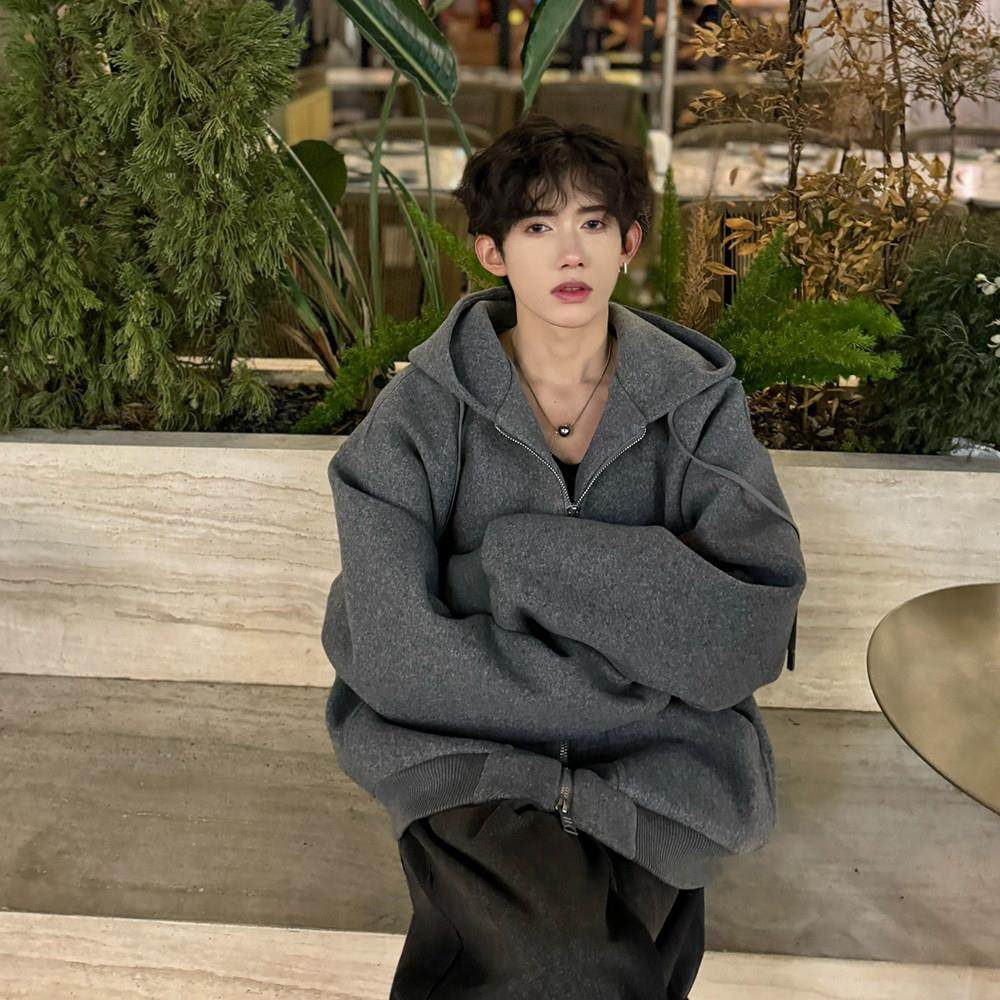 コーデュロイの潮牌廓形毛呢外套男春秋季cleanfit高级感呢料夹克